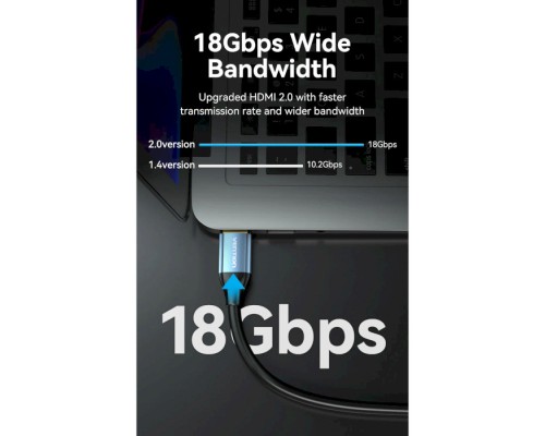 Кабель мультимедійний HDMI to HDMI 2.0m V2.0 4K 60Hz Aluminum Alloy Blue Vention (ALHSH)