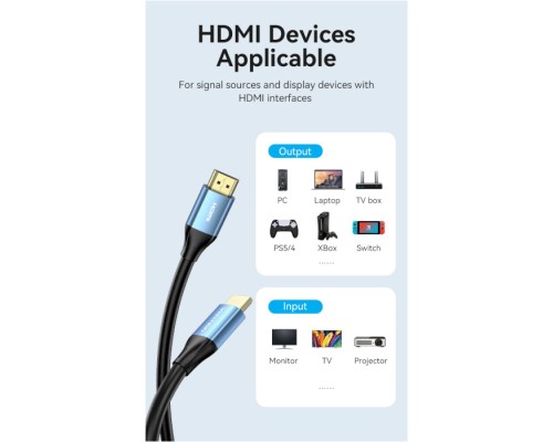 Кабель мультимедійний HDMI to HDMI 2.0m V2.0 4K 60Hz Aluminum Alloy Blue Vention (ALHSH)