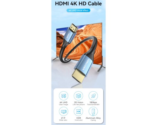 Кабель мультимедійний HDMI to HDMI 2.0m V2.0 4K 60Hz Aluminum Alloy Blue Vention (ALHSH)