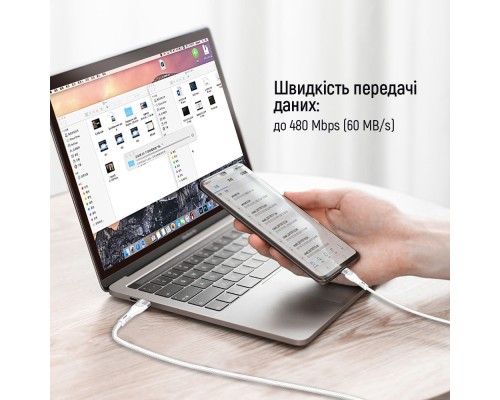 Дата кабель USB-C to USB-C 1.0m (PD Fast Charging 240W) 5А white ColorWay (CW-CBPDCC065-WT)