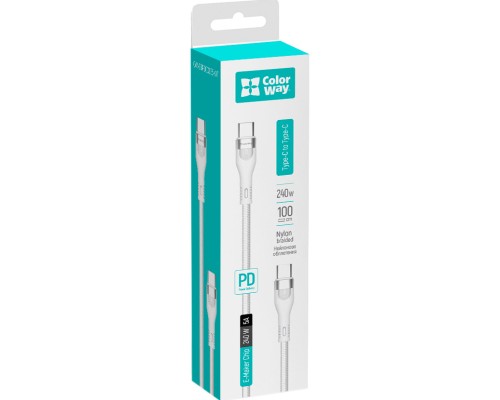 Дата кабель USB-C to USB-C 1.0m (PD Fast Charging 240W) 5А white ColorWay (CW-CBPDCC065-WT)
