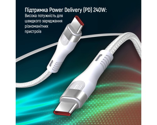 Дата кабель USB-C to USB-C 1.0m (PD Fast Charging 240W) 5А white ColorWay (CW-CBPDCC065-WT)