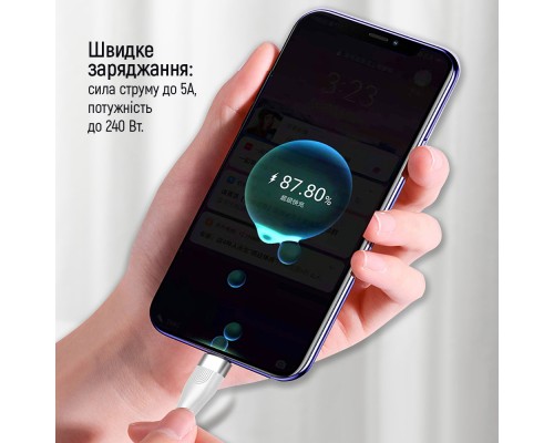 Дата кабель USB-C to USB-C 1.0m (PD Fast Charging 240W) 5А white ColorWay (CW-CBPDCC065-WT)