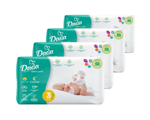 Підгузки Dada Extra Soft Розмір 3 MIDI (4-9 кг) 4 упаковки по 50 шт (200 шт) (4820174989545)