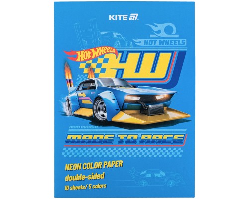 Кольоровий папір Kite А4 неоновий Hot Wheels (10 аркушів/ 5 кольорів) (HW24-252)