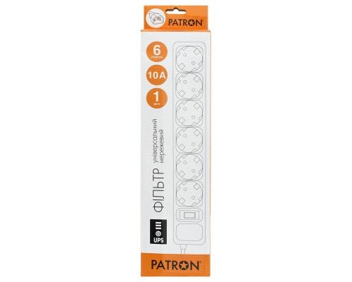 Мережевий фільтр живлення Patron 1 m3*1mm2 (SP-1063U) 6 розеток BLACK (EXT-PN-SP-1063U)