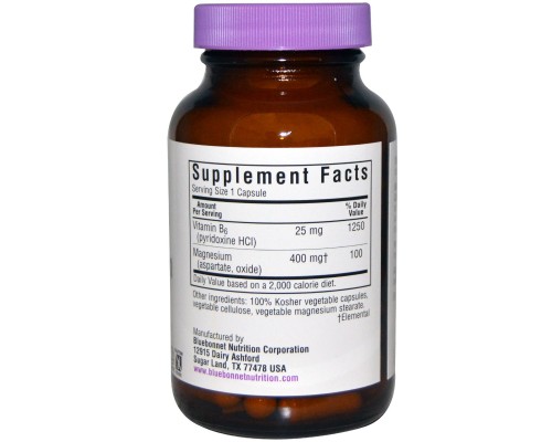 Мінерали Bluebonnet Nutrition Магній + Вітамін В6, 90 гелевих капсул (BLB-00735)