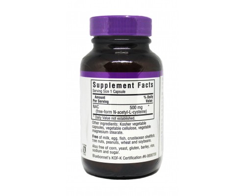 Амінокислота Bluebonnet Nutrition NAC (N-Ацетил-L-Цистеин) 500мг, 30 гелевих капсул (BLB0062) 