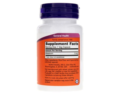 Амінокислота Now Foods Мелатонін 3 мг, 60 капсул (NOW-03255) 