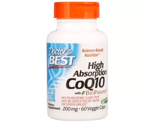Антиоксидант Doctor's Best Коензим Q10 Високої абсорбацию 200мг, BioPerine, 60 гелевих (DRB-00111) 