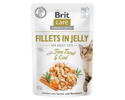 Вологий корм для кішок Brit Care Cat pouch 85 г (тріска та форель у желе) (8595602540587)