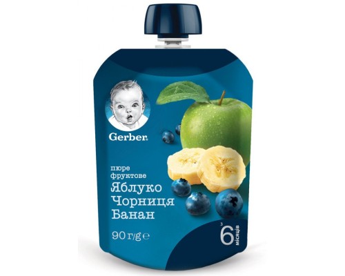 Дитяче пюре Gerber Яблуко, чорниця, банан 90г (1227025)