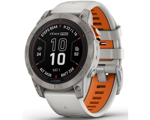 Смарт-годинник Garmin fenix 7 Pro Saph Solar, Ti w/Fog Gry/Ember Orange Band, GPS (010-02777-21)
