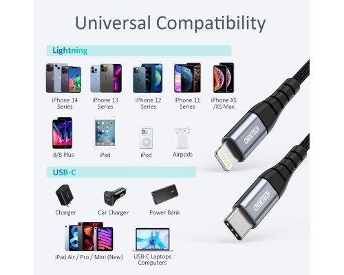 Дата кабель USB-C to Lightning 1.2m USB3.1 20W MFI Choetech (IP0039)