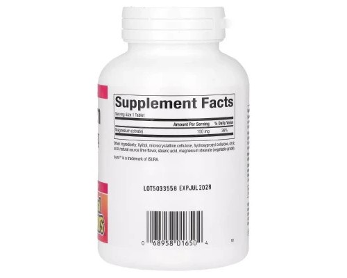 Мінерали Natural Factors Магній цитрат, 150 мг, смак лайма, Magnesium Citrate, 60 жувальних. (NFS-01650)