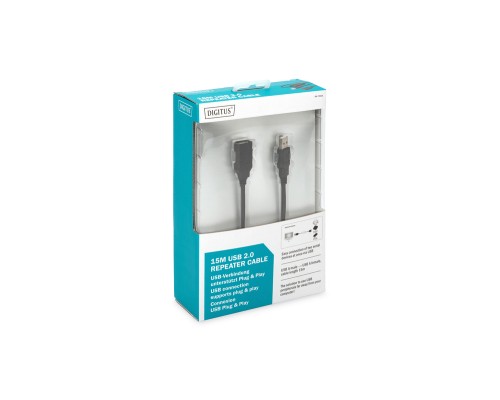 Дата кабель USB 2.0 AM/AF 15.0m Active Digitus (DA-73101)
