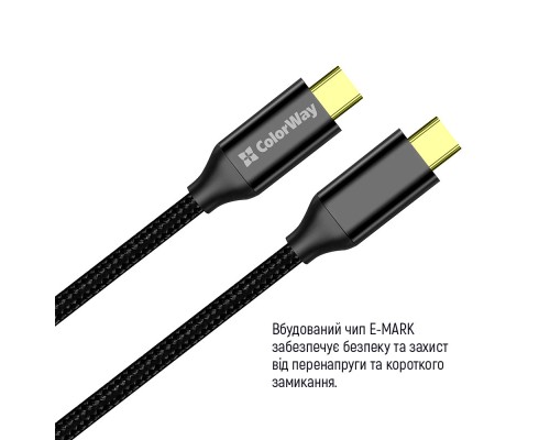 Дата кабель USB-C to USB-C 1.0m USB3.2 (20Gbps 4K PD100W) Gen2 5А black ColorWay (CW-CBPDCC062-BK)
