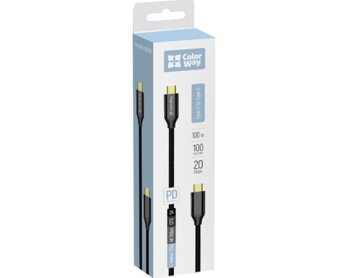 Дата кабель USB-C to USB-C 1.0m USB3.2 (20Gbps 4K PD100W) Gen2 5А black ColorWay (CW-CBPDCC062-BK)