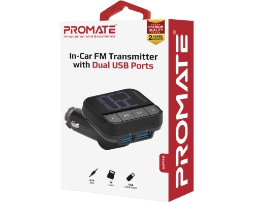 FM модулятор Promate ezfm-2 black AUX/SD/USB Black (ezfm-2.black)