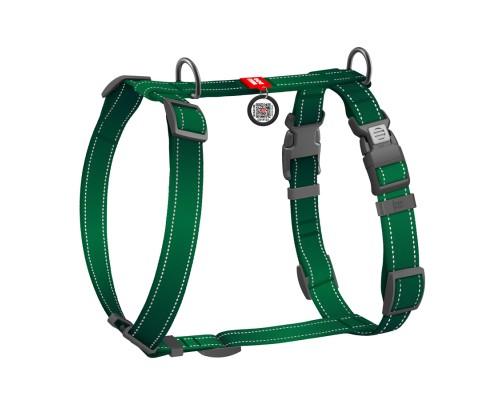 Шлея для собак WAUDOG Nylon Mono анатомічна H-подібна з QR паспортом, пластиковий фастекс, XL зелена (545918)