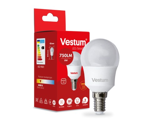 Лампочка Vestum LED G45 8W 3000K 220V E14 (1-VS-1212)
