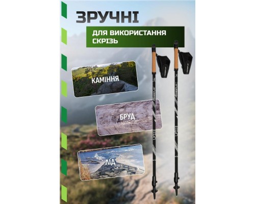 Палиці для скандинавської ходи PowerPlay 9111 Lykke Black/White 80-135 см (PP_9111_White)