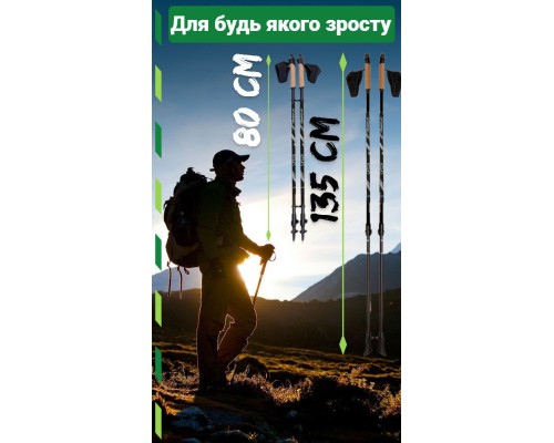 Палиці для скандинавської ходи PowerPlay 9111 Lykke Black/White 80-135 см (PP_9111_White)