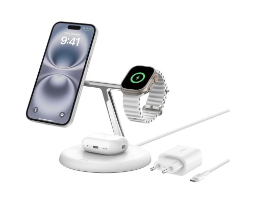 Зарядний пристрій Belkin 3in1 Magnetic Adjustable Pad Qi2 15W White (WIZ023VFWH)