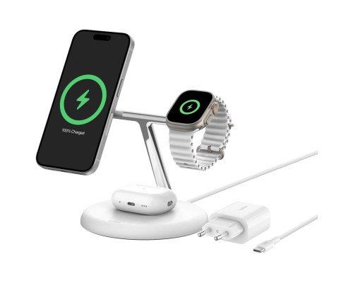 Зарядний пристрій Belkin 3in1 Magnetic Adjustable Pad Qi2 15W White (WIZ023VFWH)