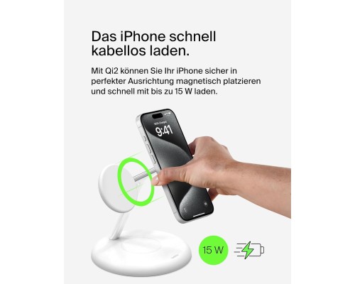 Зарядний пристрій Belkin 3in1 Magnetic Adjustable Pad Qi2 15W White (WIZ023VFWH)