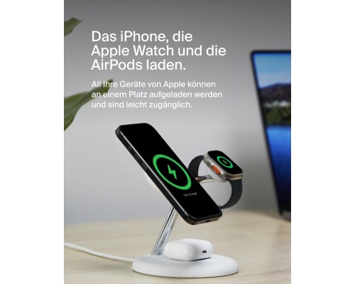 Зарядний пристрій Belkin 3in1 Magnetic Adjustable Pad Qi2 15W White (WIZ023VFWH)