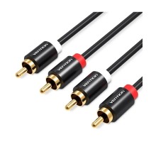 Кабель мультимедійний 2RCA Male to Male Audio Cable 1M Black Metal Type VENTION (VAB-R06-B100)