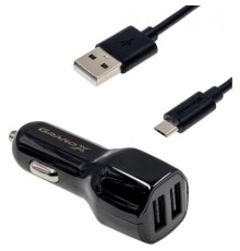 Зарядний пристрій Grand-X 2,1A, 12-24V, Black 2USB 5V/2.1A + DC cable USB/Micro USB,1m (CH-26BM)