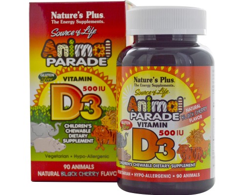 Вітамін Natures Plus Вітамін D3 для Дітей, Смак Чорної Вишні, Animal Parade, 90 ж (NAP-29950) Вітамін Natures Plus Вітамін D3 для Дітей, Смак Чорної Вишні, Animal Parade, 90 ж (NAP-29950)