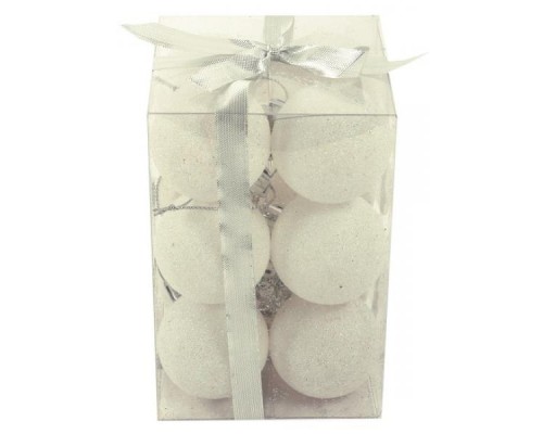 Ялинкова іграшка Jumi 12шт, 4 см, пластик, білий з блискітками (5900410840348)