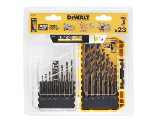 Набір свердл DeWALT по металу Black&Gold HSS-G, 23 шт, кейс Tough Case (DT70729)