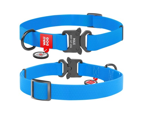 Нашийник для тварин WAUDOG Waterproof з QR паспортом L Ш 25 мм Д 31-49 см(блакитний) (27862)