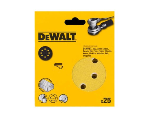 Наждачний папір DeWALT самоклеюча d=125мм, зерно 120, для ексцентрикових шліфувальних машин, 25шт. (DT3115XM)