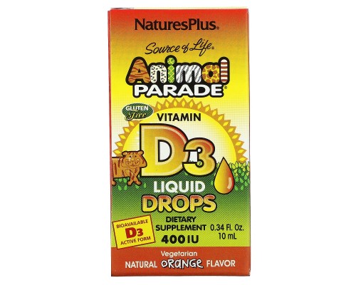 Вітамін Natures Plus Вітамін D3 400 МО для дітей, Смак апельсина, Animal Parade, Vitamin D3 (NAP-29941) Вітамін Natures Plus Вітамін D3 400 МО для дітей, Смак апельсина, Animal Parade, Vitamin D3 (NAP-29941)