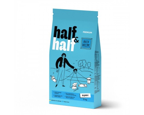 Сухий корм для собак Half&Half для цуценят усіх порід з яловичиною 12 кг (4820261920710)