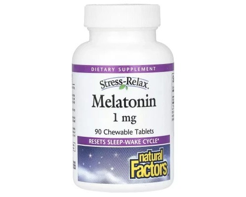 Амінокислота Natural Factors Мелатонін, 1 мг, Stress Relax, Melatonin, 90 жувальних таблеток (NFS-02713) Амінокислота Natural Factors Мелатонін, 1 мг, Stress Relax, Melatonin, 90 жувальних таблеток (NFS-02713)