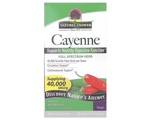 Трави Nature's Answer Кайєнський перець, Cayenne, 90 вегетаріанських капсул (NTA-16150)