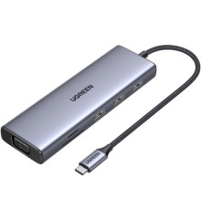 Концентратор Ugreen USB3.1 Type-C to HDMI/VGA/USB 3.0х3/RJ45/SD/TF/PD/35мм TRRS 100W 10-in-1 (15601)