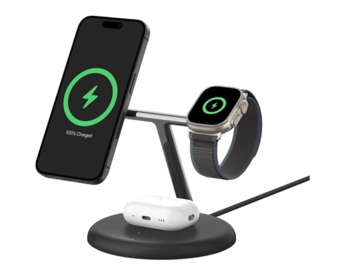 Зарядний пристрій Belkin 3in1 Magnetic Adjustable Pad Qi2 15W Black (WIZ023VFBK)