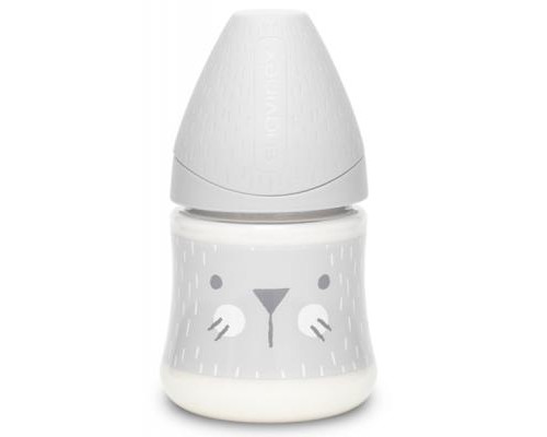 Пляшечка для годування Suavinex Затишні історії з круглою соскою повільний потік, 150 мл сір (306672)