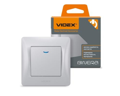Вимикач Videx BINERA 1кл з підсвічуванням срібний (VF-BNSW1L-SS)