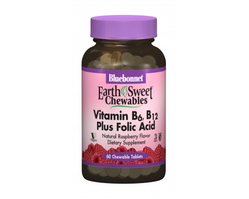 Вітамін Bluebonnet Nutrition Вітамін В6, B12 + Фолієва кислота, Смак Малини, Earth Sweet (BLB-00445)