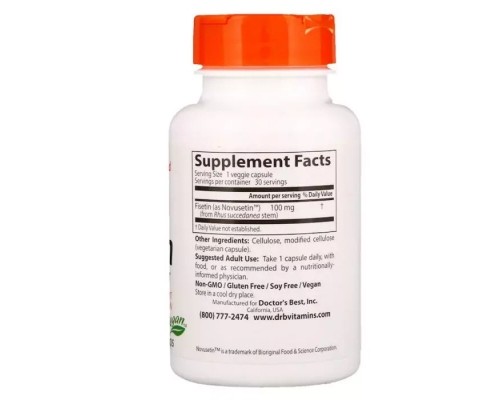 Антиоксидант Doctor's Best Підтримка Мозку, Фісетін, Fisetin with Novusetin, 100 мг, 30 (DRB-00227) 