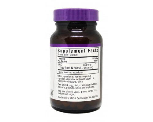 Амінокислота Bluebonnet Nutrition NAC (N-Ацетил-L-Цистеин) 500мг, 60 гелевих капсул (BLB0064)