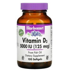 Вітамін Bluebonnet Nutrition Вітамін D3 5000IU (125 мкг), Vitamin D3, 100 желатинових кап (BLB-00321)